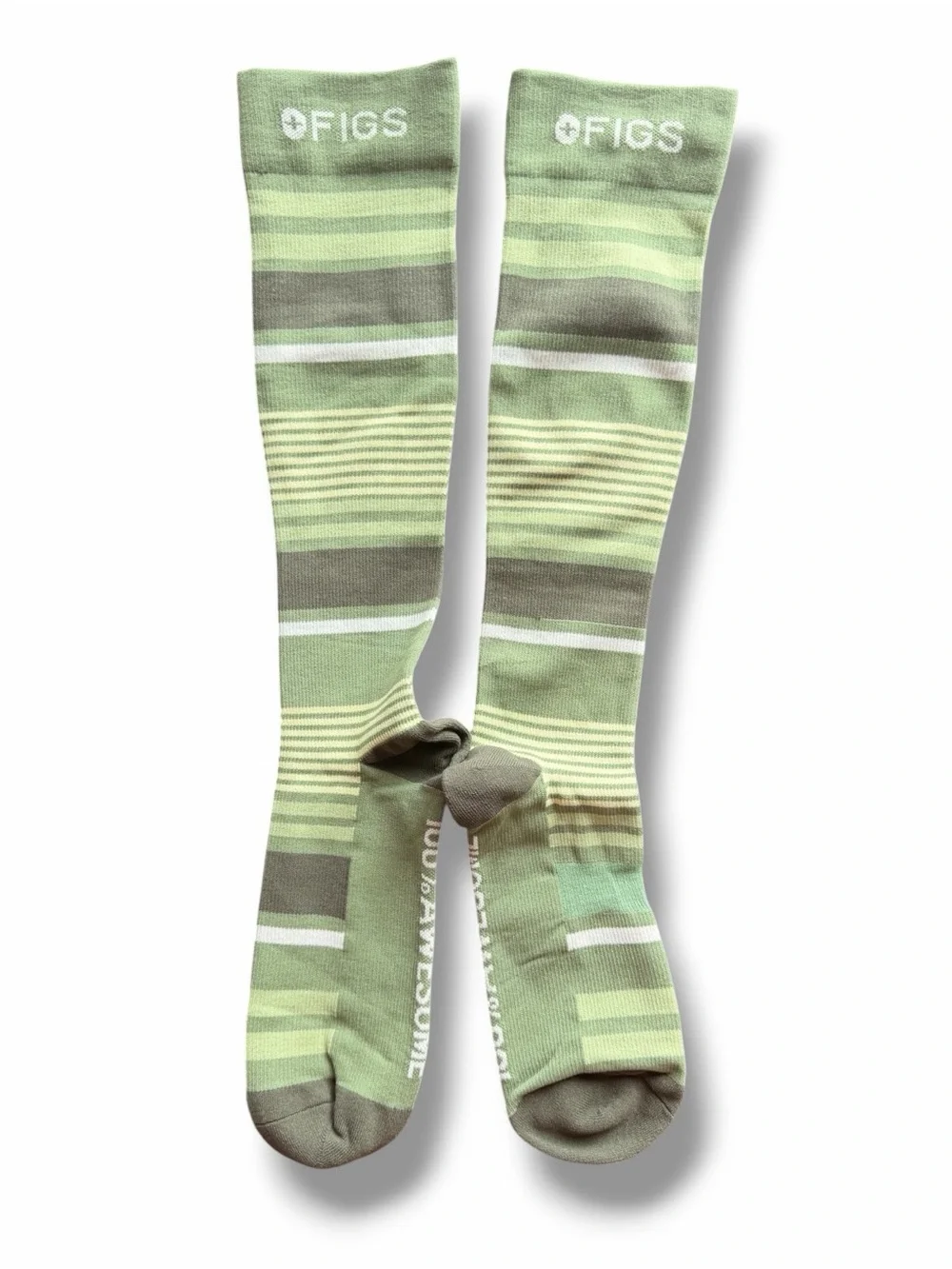 FIGS Compression Socks Green Striped Sz Large Unisex Doctor Nurse 100% Awesome